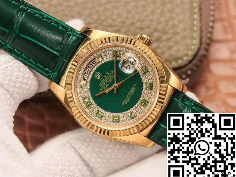 dial Gypsophila Day-Date Green watch 36mm Diamond Gold Rolex Enamel Replica 0312